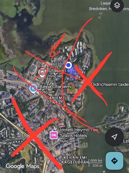 Skjermdump fra Google Maps av område delt inn i soner.